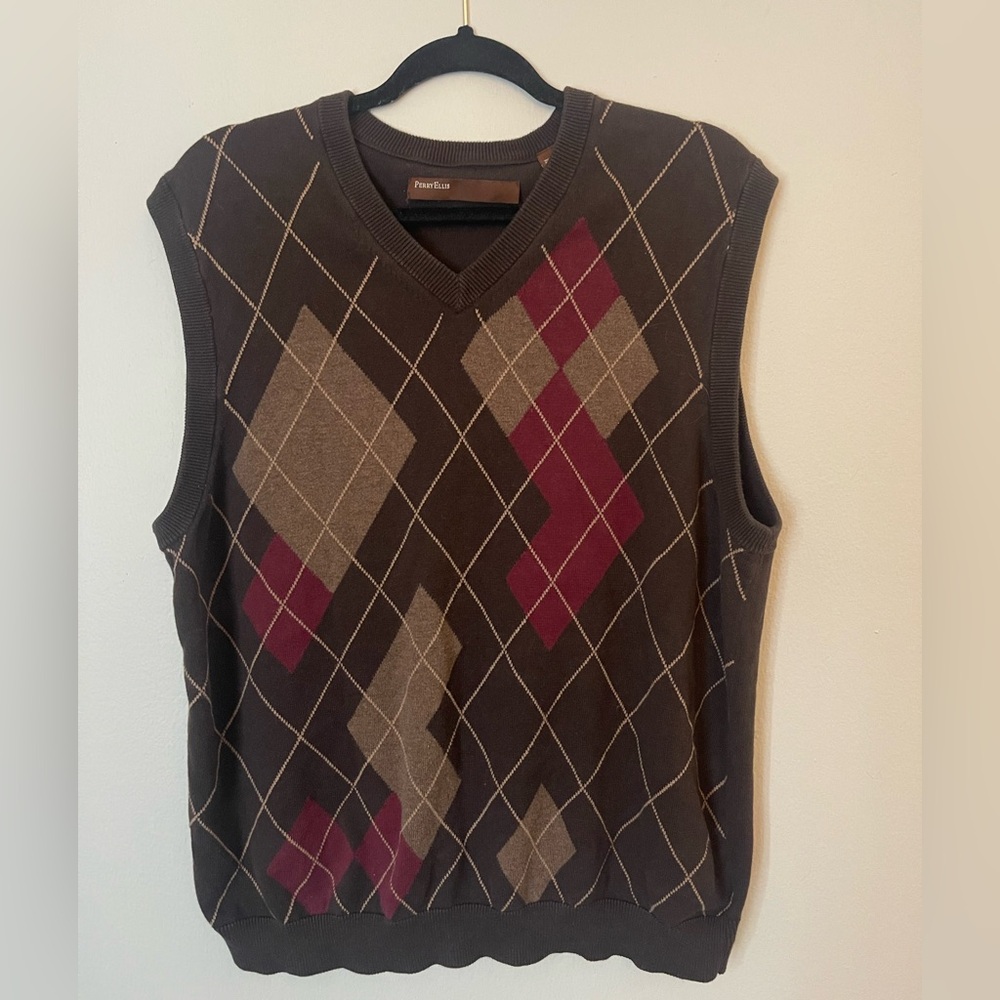 Pierre Cardin Men's Argyle Sweater Vest - Brown and Red